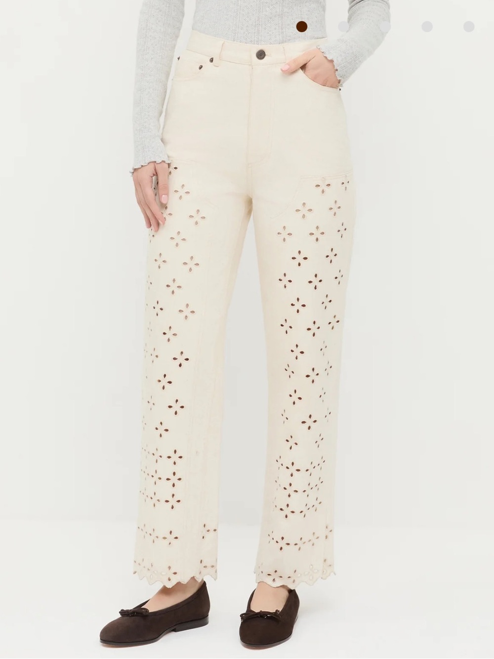 Loeffler Randall Demi Embroidered Eyelet Cream Pants size 2